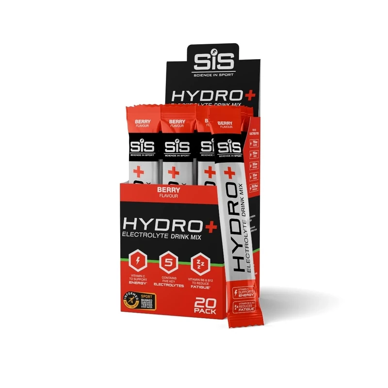 Science in Sport Hydro+ Electrolytes Powder Sachets with 5 Essential Electrolytes and Added Vitamins C, B6, and B12 for Hydration Drink | Berry, Pack of 20 Sachets