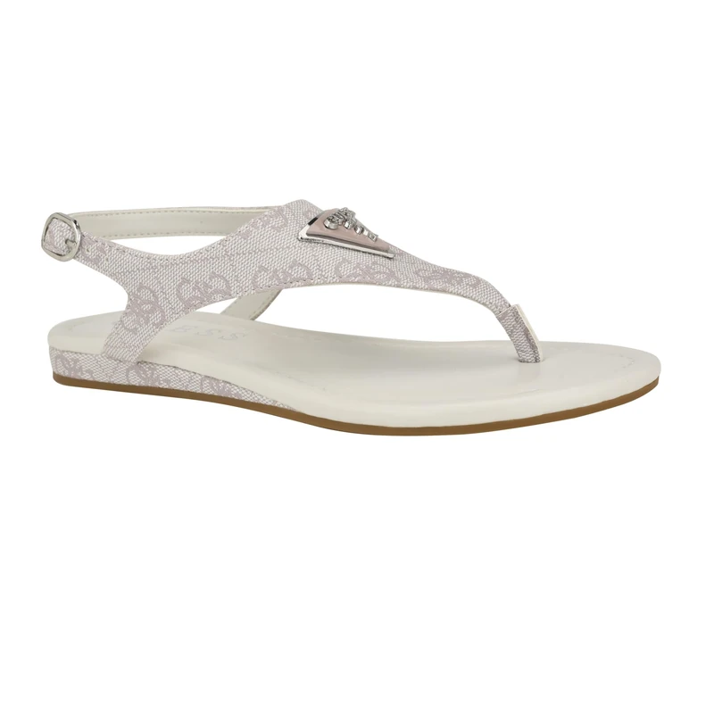 GUESS Women's Unali Flat Sandal, Ivory Logo 150, 4 UK