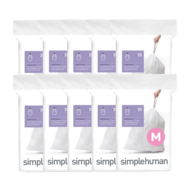 simplehuman Code M 200 Pieces, Real Custom Inner Bags, Drawstring Garbage Bags in Dispenser Pack, 45 Litres, White - Image 1