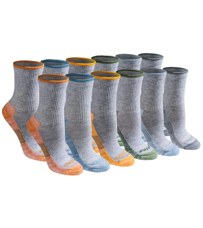 Dickies Women's Dri-tech Advanced Moisture Wicking Mid-Crew Socks, Available in M-l (6,12, Grey Assorted (12 Pairs), M