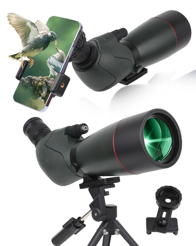 Spotting Scope,Ultra HD 25-75X70 Telescope, Dual Focusing,Waterproof Scope FMC Lens-BAK4 Prism with Carrying Case Tripod for Target Shooting Hunting Bird Watching Wildlife Scenery (green)