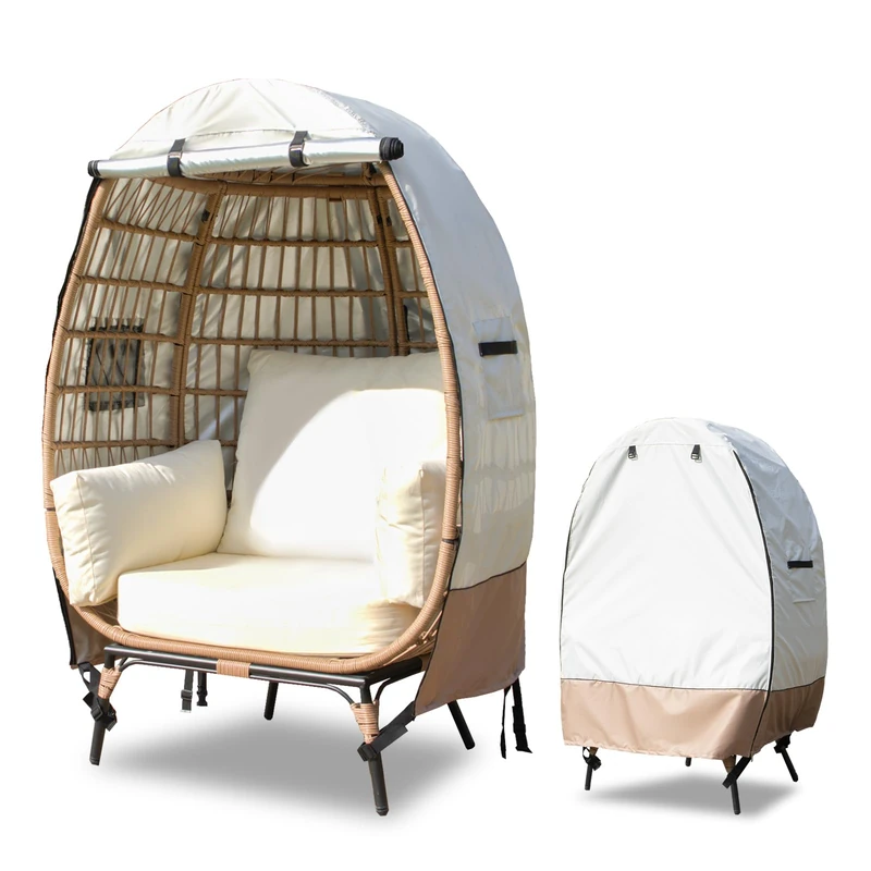 okcool Outdoor Egg Chair Cover,Waterproof Egg Chair Cover with Zipper for Wicker Patio Basket Chair(Beige & Brown,Fits 43" L *25" W*55.1" H Egg Chair)