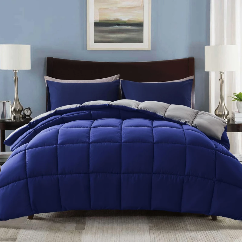 Decroom Lightweight California King Comforter Set with 2 Pillow Sham - 3 Pieces Set - Quilted Down Alternative Comforter/Duvet Insert for All Season - Blue/Grey - Cal King Size