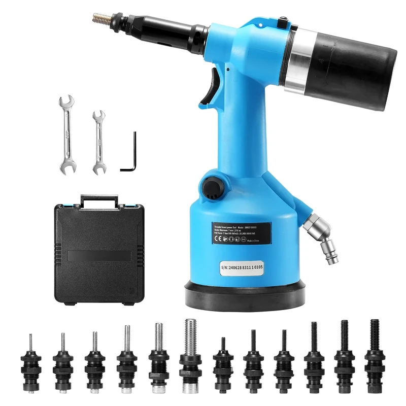 VEVOR Air Riveter, Pneumatic Air Riveter, 20.2KN Pulling Force Pop Rivet Gun Tool Kit, Heavy Duty Air Hydraulic Rivet Gun for Mechanic Tool, Construction, Home Improvement - with 13 Size Nose Pieces