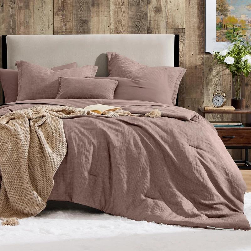 Full Comforter Set - 7 Pieces Solid Bedding Sets Textured Bed in a Bag