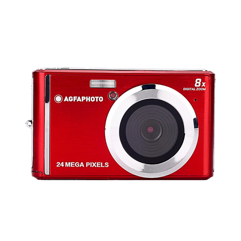 AgfaPhoto - 24MP Digital Compact Camera - Realishot DC5500-2.4" LCD Screen - 8X Digital Zoom - HD 720p Video - Autofocus, Face Detection & Stabilisation - Lithium Battery - Red