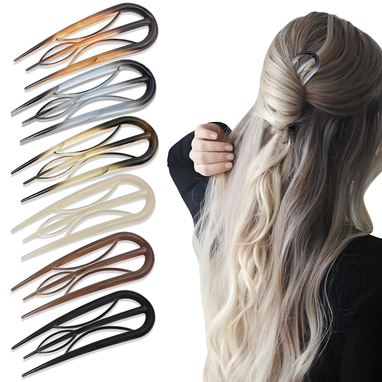 6Pcs French Hair Clips, U Shaped French Hair Pin Retro Fork Hair Pin Internal Teeth French Hair Clips, Tortoise Shell French Hair Pins for Women Thin Buns Twist Hairstyle Accessories