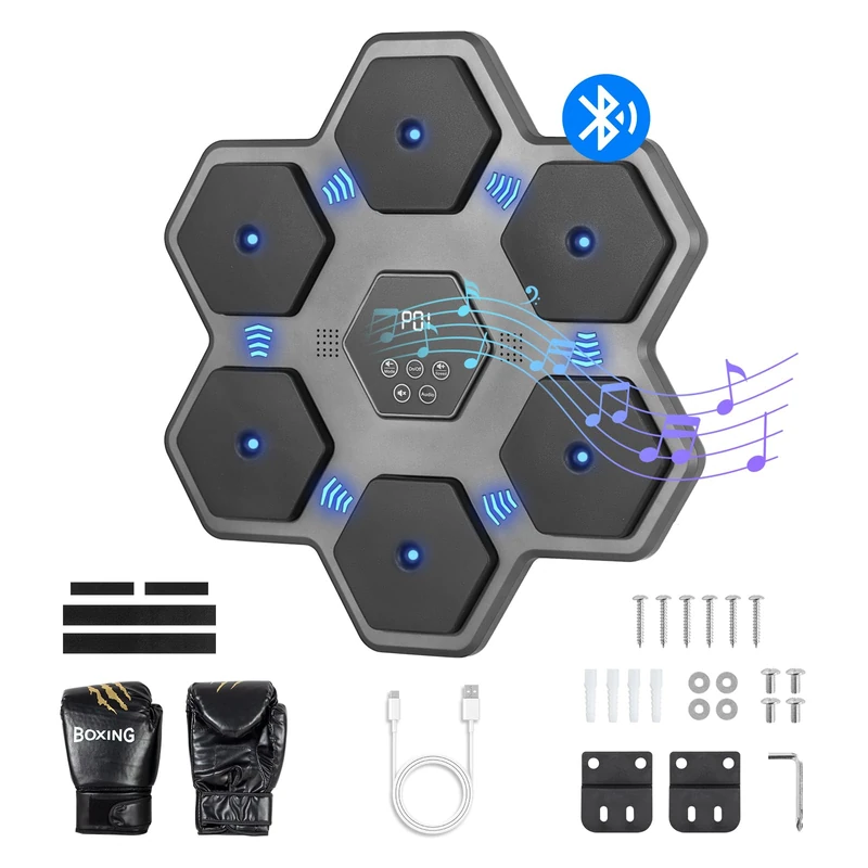 Todeco Bluetooth Music Boxing Machine with Gloves, Boxing Machine for Kids and Adults with Automatic Counting, LED Smart Music Boxing Machine with Light, 9 Speed Modes