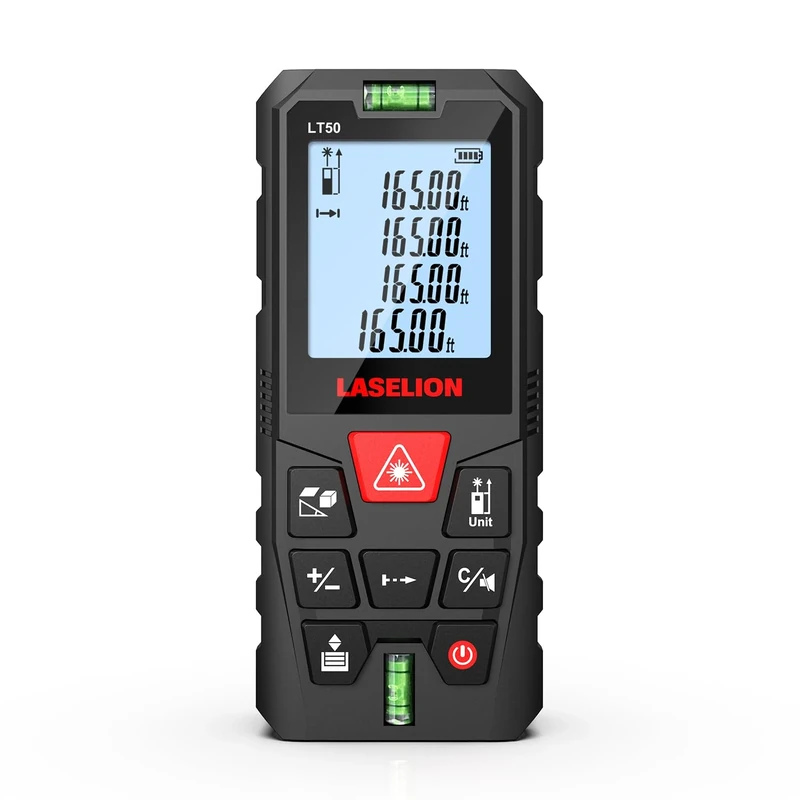 LASELION LT50 Laser Distance Meter – 50m (165ft) Range, High Accuracy, Multiple Measurement Modes, Built-in Level Bubble, and Mute Function