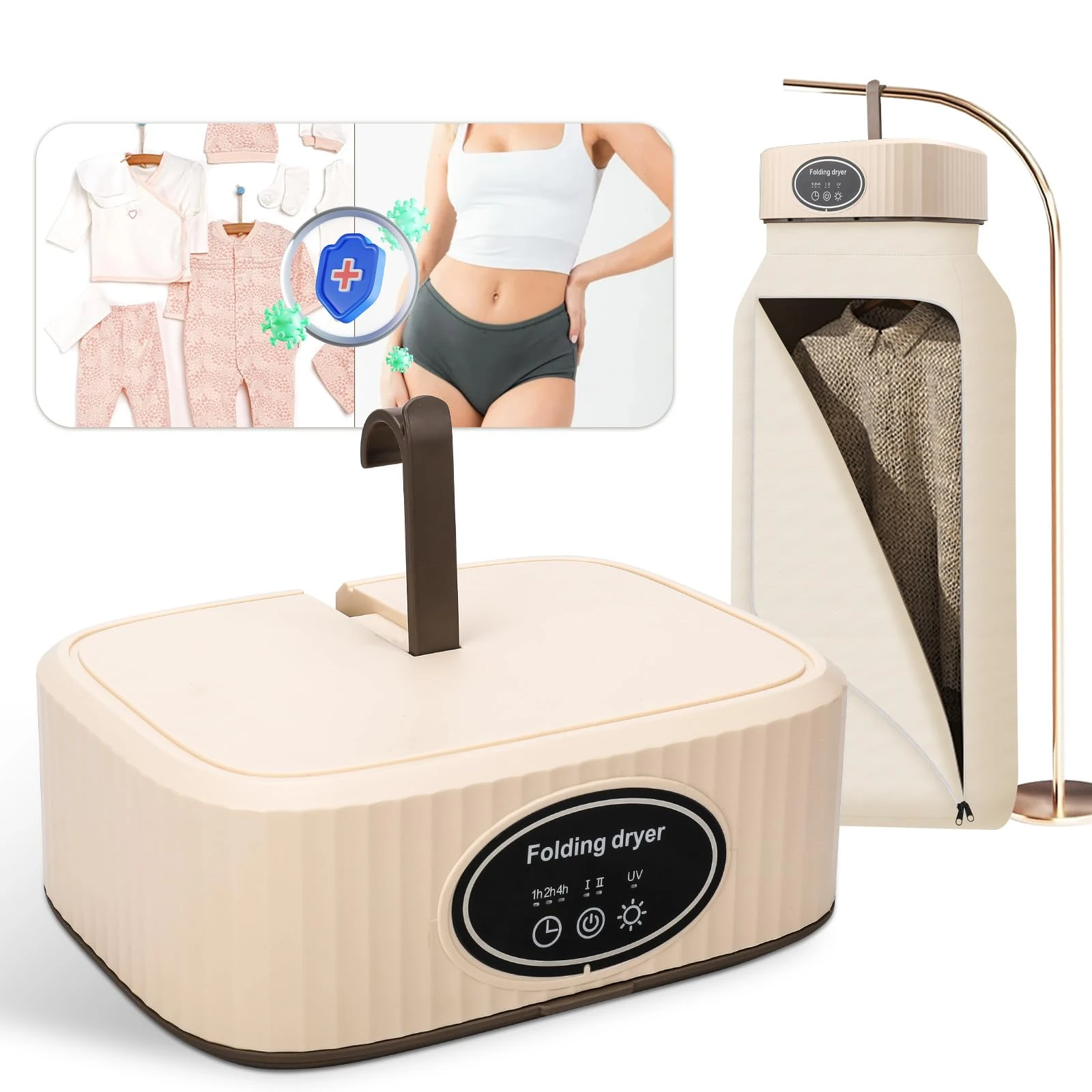 Portable Clothes Dryer - 600W Mini Electric Indoor With Drying Bag, 4H Timer, 2 Speed and UV Sterilization, Wardrobe Heated for Home, Laundry, Travel, UK Plug