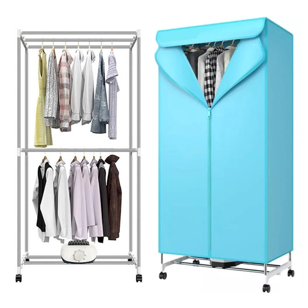 Electric Clothes Dryer Fast 1000W Dryer Machine 2-Tier Heated Clothes Indoor Electric Clothes Drying Rack Double Layer,15KG,Blue