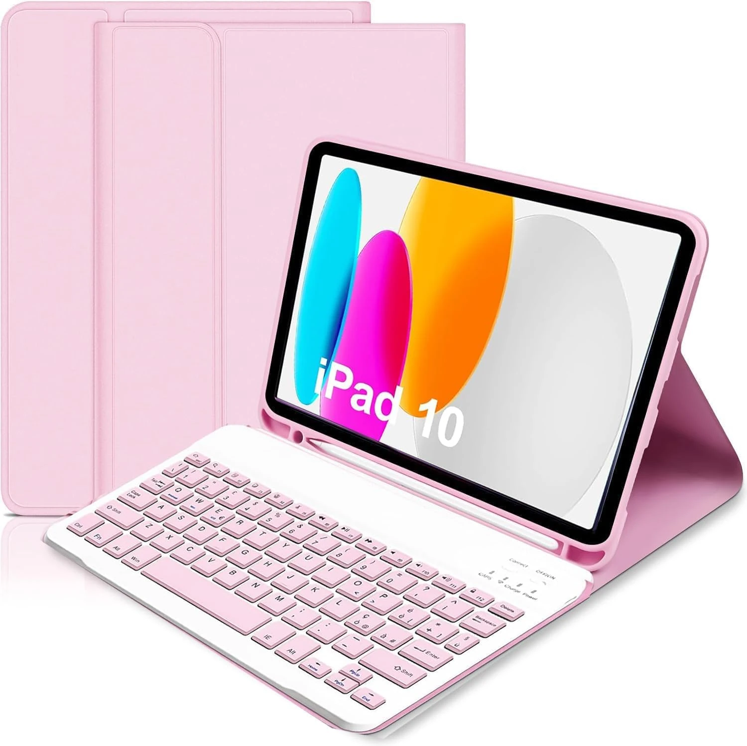 KTOITION for iPad 11th/10th Generation Case with Keyboard 11 inch/10.9 inch 2025 A16 2022 with Pencil Holder, Magnetic Detachable Wireless Bluetooth Folio Stand Rechargeable Keyboard Cover (Pink)