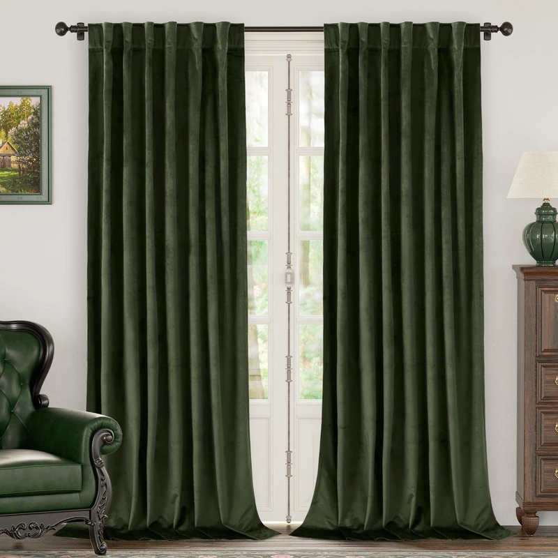 BGment Olive Green Velvet Curtains 102 Inches Long for Living Room, Thermal Insulated Room Darkening Curtains Drapes Window Treatment with Back Tab and Rod Pocket, Set of 2 Panels, 52 x 102 Inch