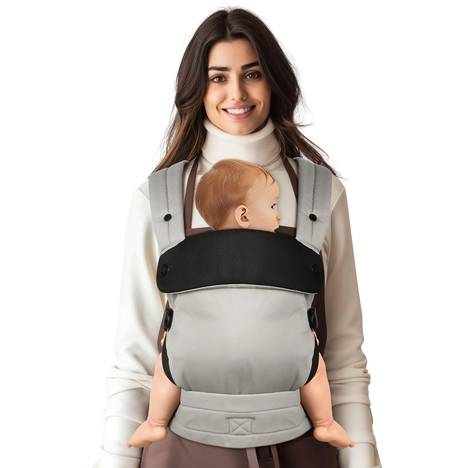 Tuocal Baby Carrier - Ergonomic, Lightweight Baby Sling Carrier with Enhanced Lumbar & Adjustable Head Neck Support, Cotton Infant Carrier for Newborn to Toddler 3-36 Month 8-44lbs, Grey