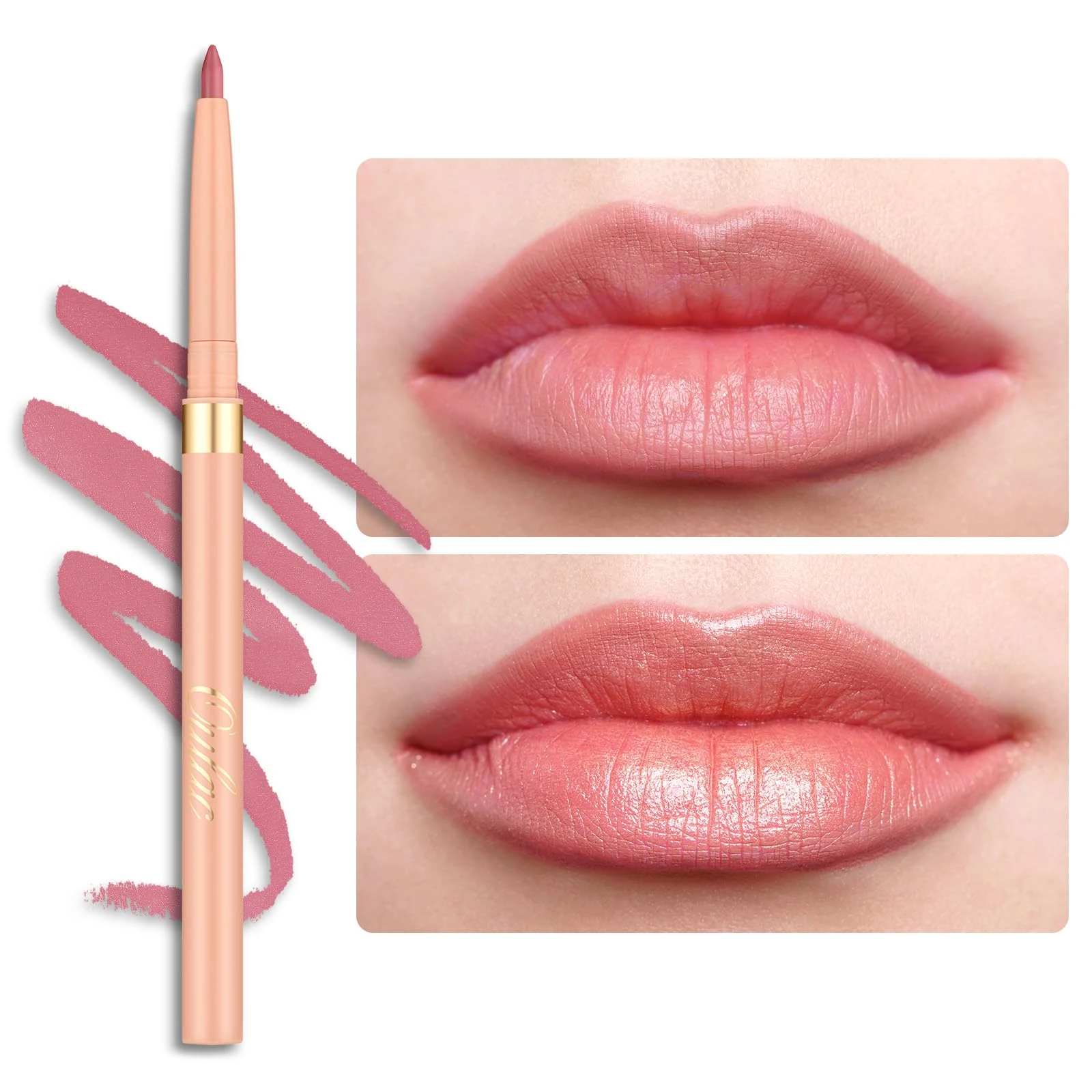 Oulac Matte Pink Lipliner Pencil Waterproof - Smooth and Smudge-proof Lasts 24H+, Highly Pigmented, Retractable Lip Makeup for Precision Application, Vegan, LL01 Dusty Rose