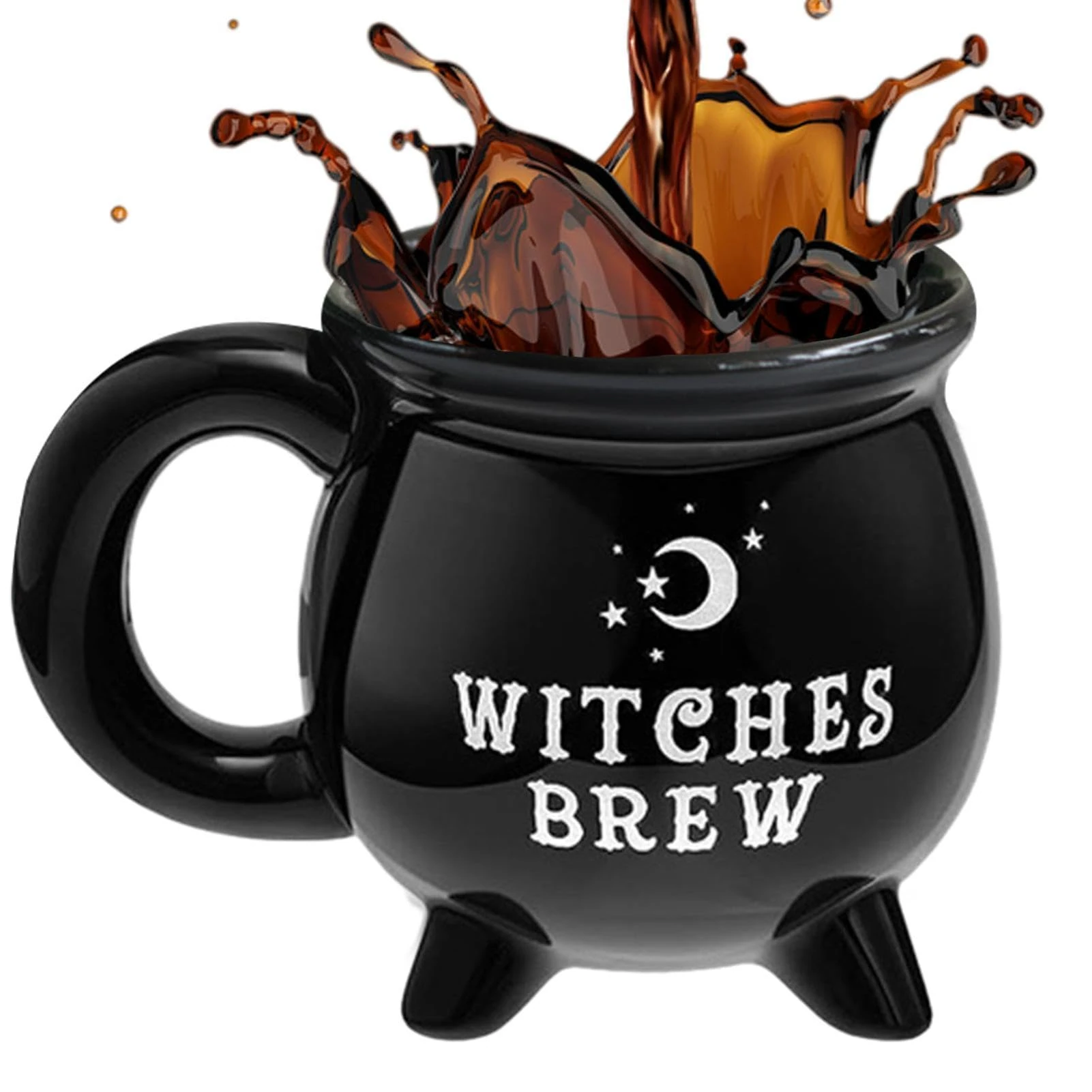 Moreeulsi 13 x 9.2 cm Witch Brew Cauldron Coffee Mug, Witch Cauldron Cup Halloween Cups, Large Witch Cauldron Ceramic Mug, Black Witch Cauldron Mug with Halloween Motif