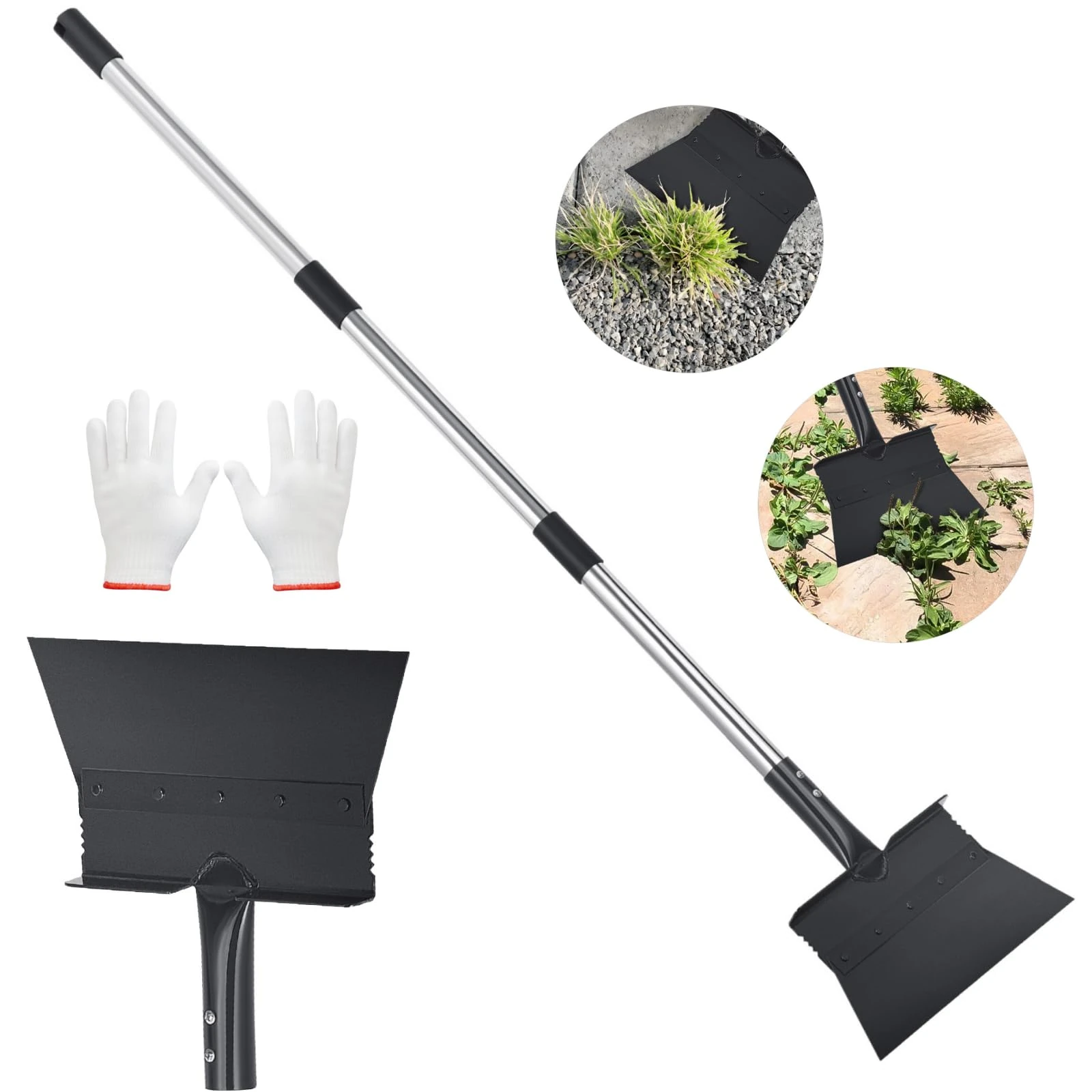 Garden Shovel, Multifunctional Garden Cleaning Shovel with 120cm Adjustable Handle, Stainless Steel Outdoor Patio Weed Moss Removal Tool, Snow Shovel Ice Scraper,Heavy Duty Flat Shovel for Lawn Edging