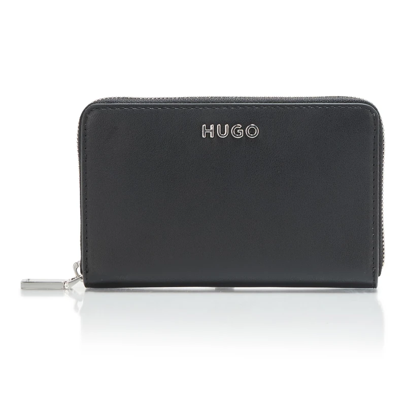 HUGO Women's Mel Small Zip Around Wallet, Black Carbon, 6-Inch, Zipper Wallet