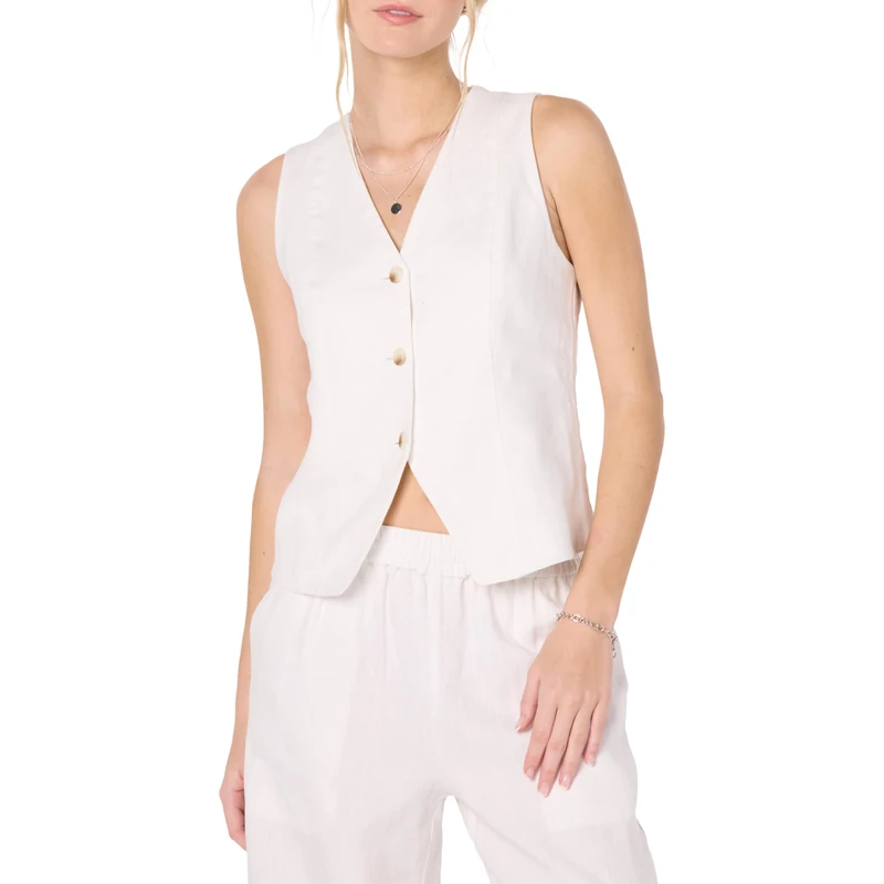 The Drop Women’s Easy Vest, White Linen, XXL, Plus Size