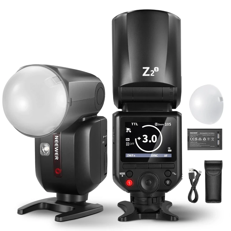 NEEWER Z2-S 2.4G TTL Flash Round Head Flash Speedlite Compatible with Sony Cameras 76W 1/8000s HSS, Diffuser 2 Modelling Lamps Better UI TTL/M Switch Button 3000mAh Battery 600 Full Power Flash