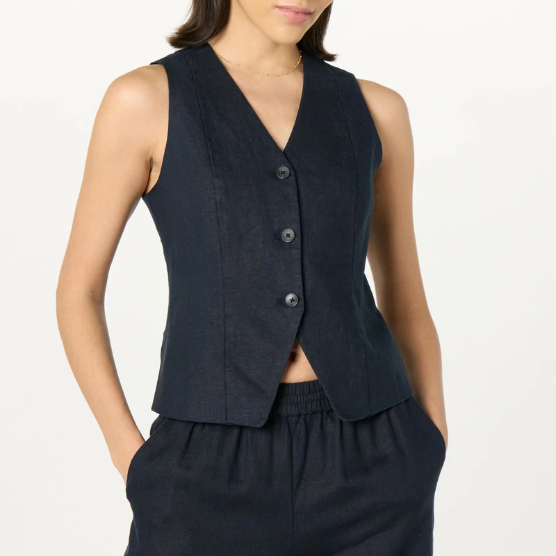The Drop Women’s Easy Vest, Black Linen, 4X, Plus Size