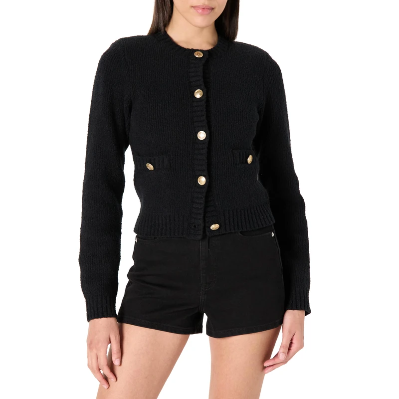 The Drop Janice Gold Button Fitted Sweater Cardigan, Black, XL