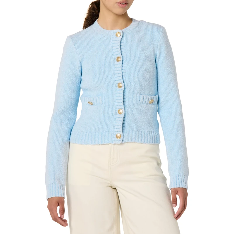 The Drop Janice Gold Button Fitted Sweater Cardigan, Skyway, L