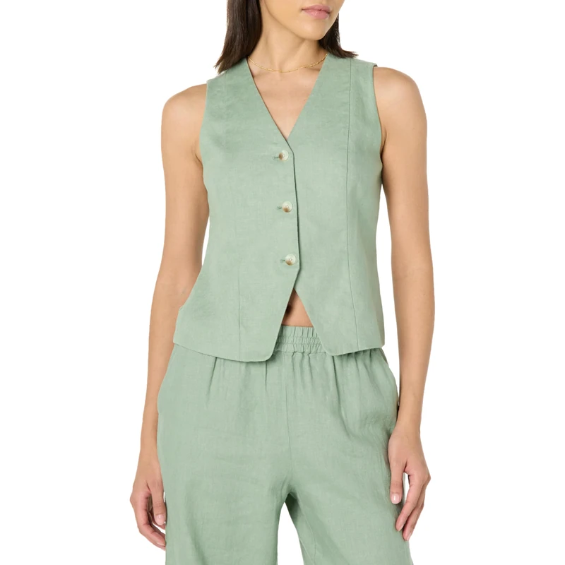 The Drop Women’s Easy Vest, Iceberg Green Linen, 5X, Plus Size