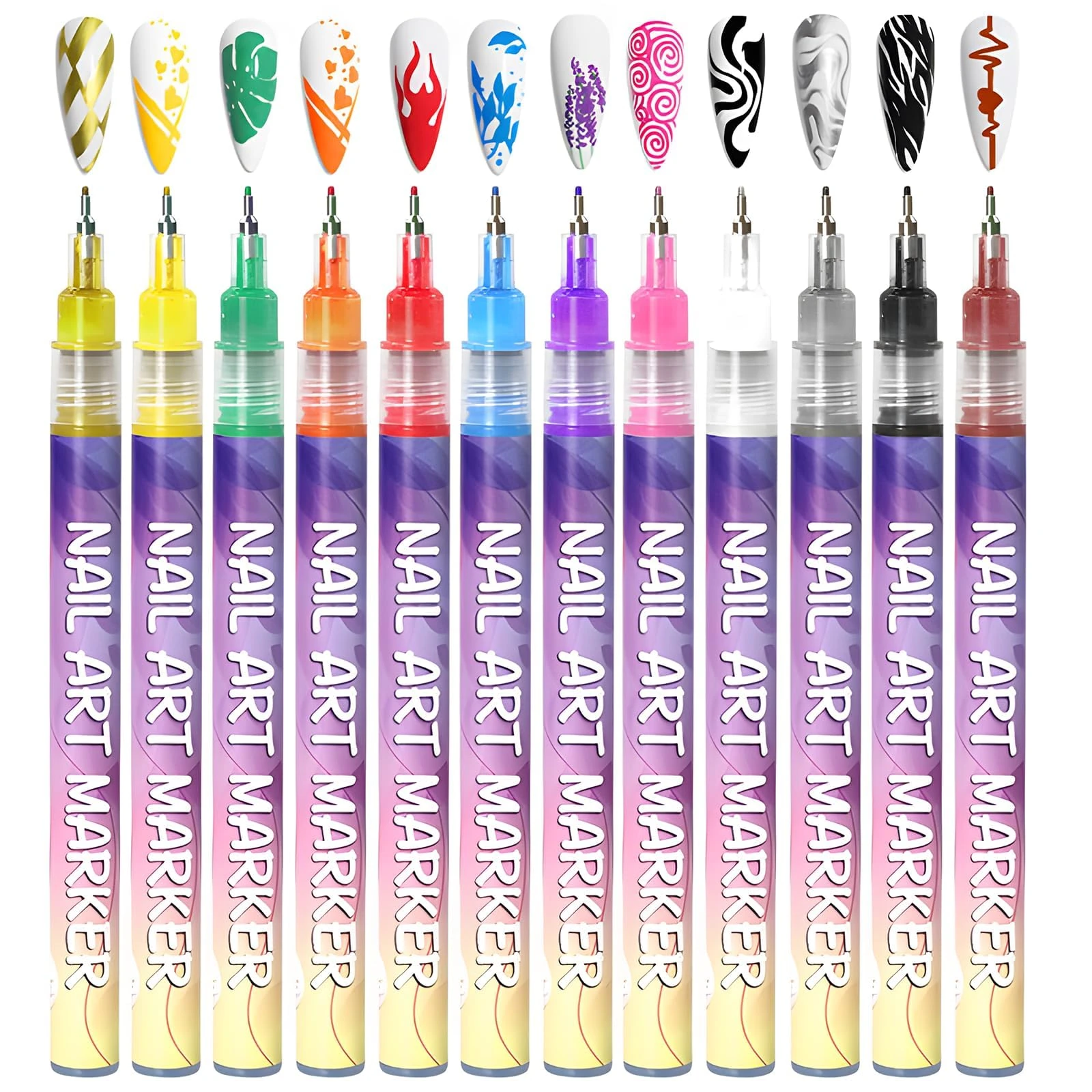 12pcs 3D Nail Art Pens Set Nail Art Tools for 3D Nails Polish Pen Graffiti Nails Drawing Pen Nails Polish Pens Fine Tip Manicure for Painting DIY Arts Beauty Adorn for Women Girls