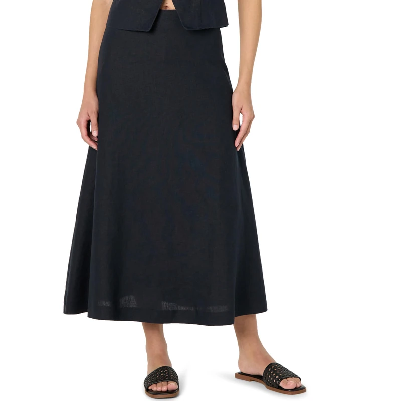 The Drop Women’s Sicily Linen Midi Skirt, Black, S