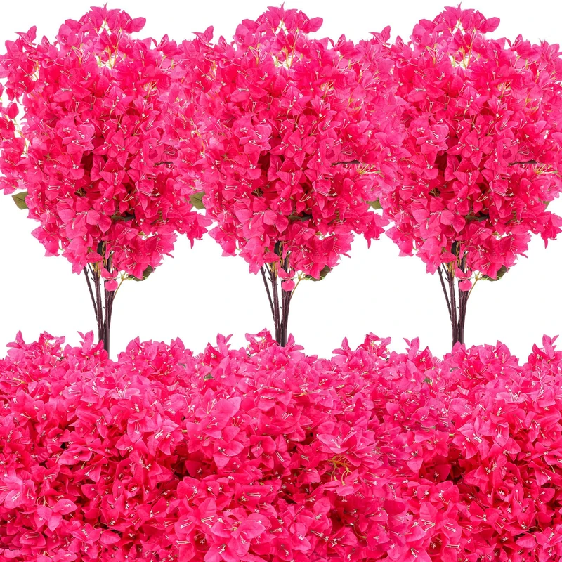 Yuxung 30 Pack Artificial Bougainvillea Floral Silk Bougainvillea Long Stem Bougainvillea Plants Hanging Table Centerpiece for Home Wedding Indoor Outdoor Decorations (Rose Red)