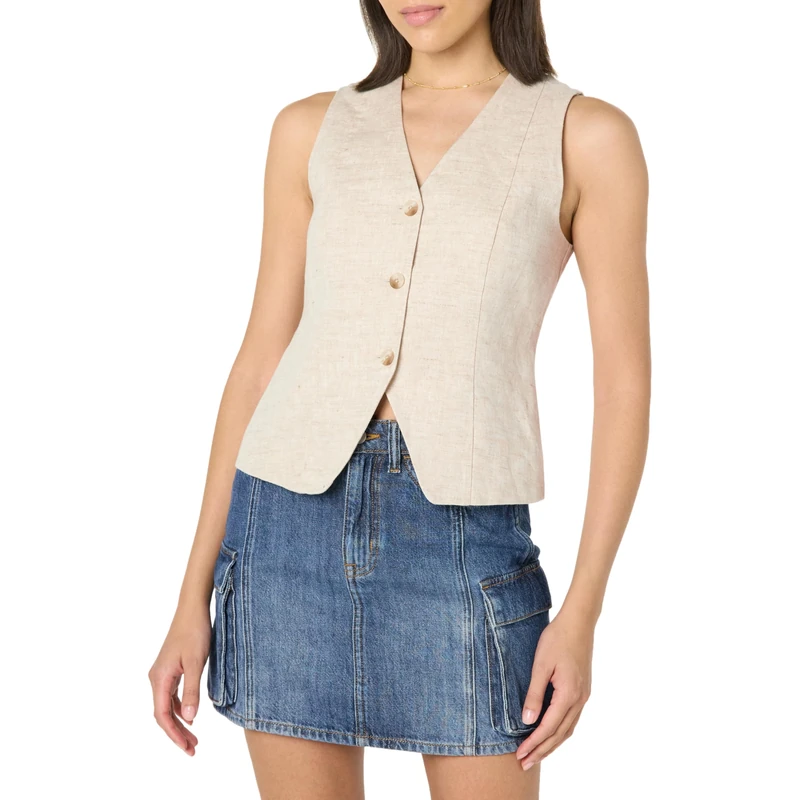 The Drop Women’s Easy Vest, Natural Linen, M