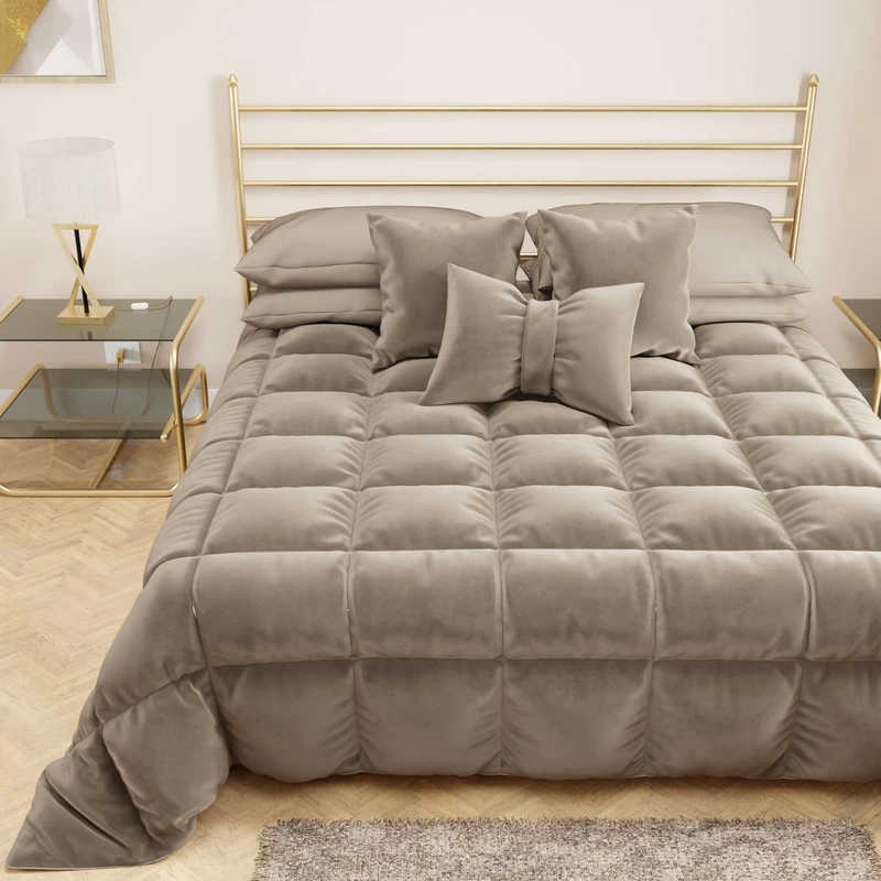 PETTI Artigiani Italiani - Soft and Warm Velvet Quilt, 350 g/m², Double Sided Duvet, 220 x 260 cm, Mud, 100% Made in Italy