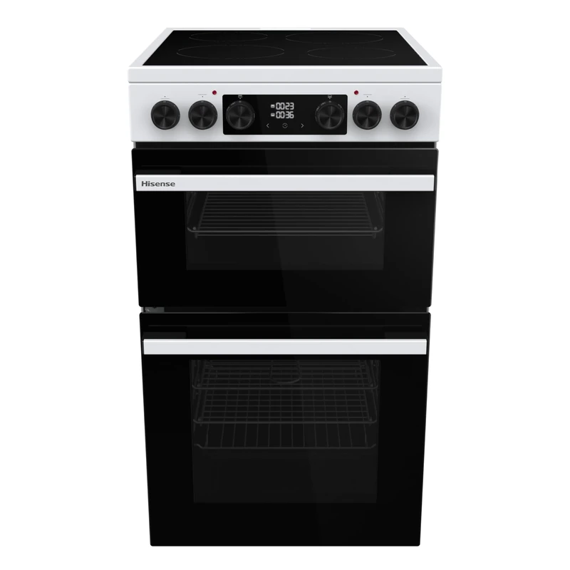 Hisense HDCEC5C10W Freestanding Ceramic Electric Cooker with Double Oven 69/43 Litres - White, A Rated Double Oven [Energy Class A]