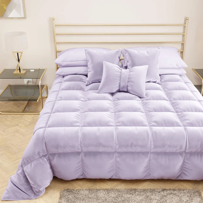 PETTI Artigiani Italiani - Winter Quilt for Double/King Bed (135/150 cm) - 220 x 260 cm in Velvet, Double-Sided Hypoallergenic Bedspread 350 g/m², Warm Quilted Throw, Lilac, Made in Italy