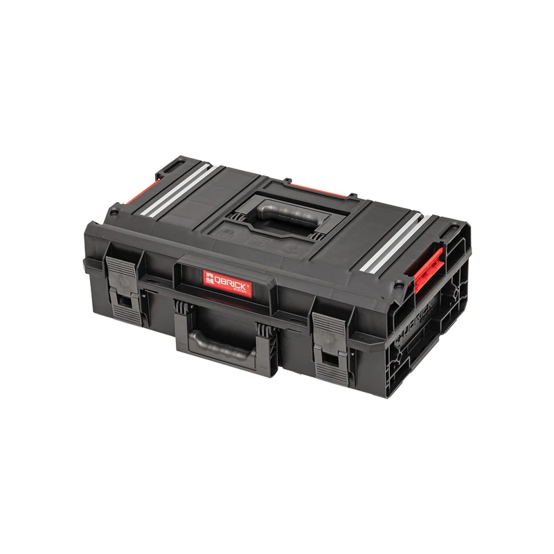 Qbrick - System ONE 200 2.0 Technik BLACK - Tool Box with Lid Equipped with Aluminium Mounting Rails - Durable Plastic Storage for Work Tools and Work Accessories - 50kg Capacity
