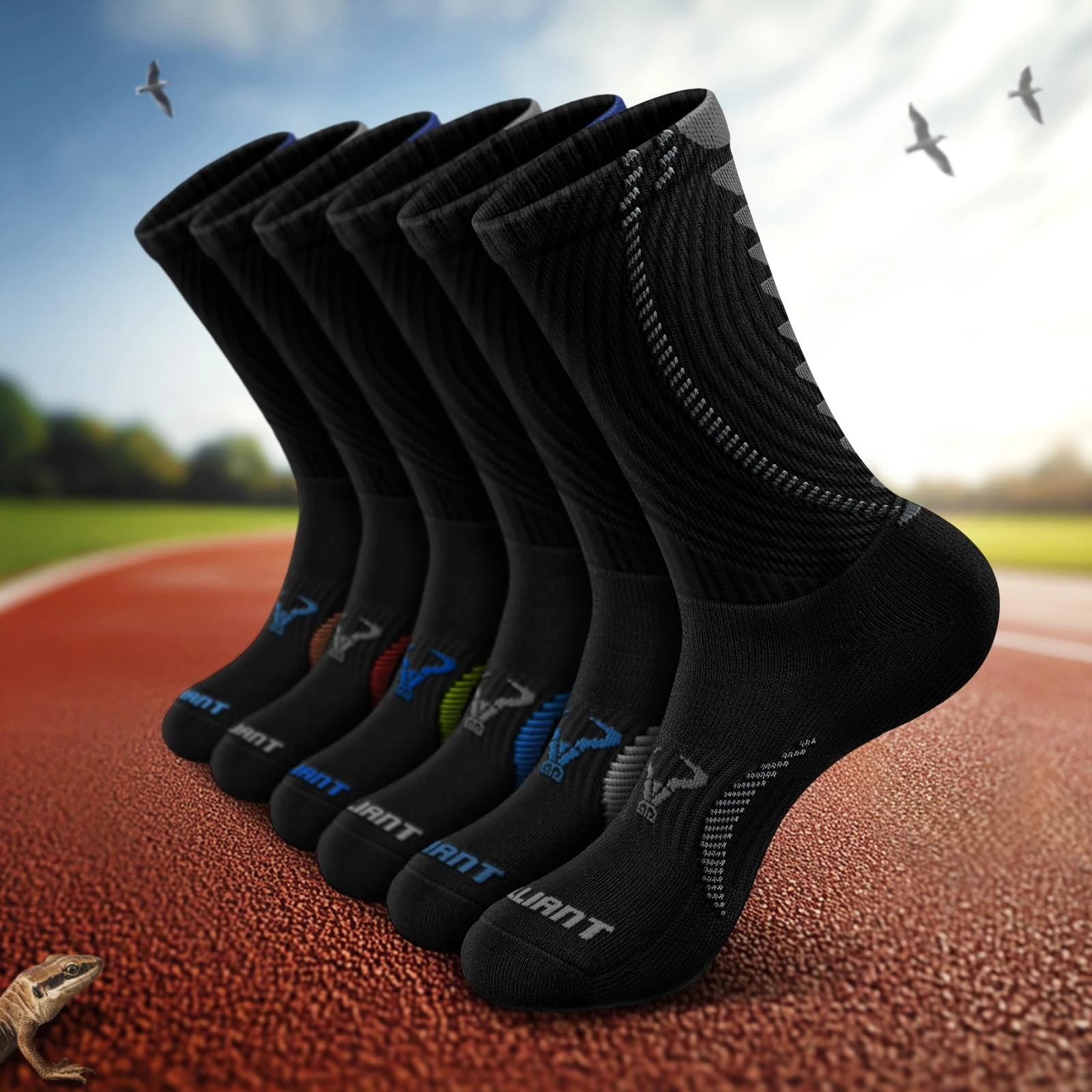 Men Socks,Athletic Compression Crew Socks Cushioned for Men Running Sports Hiking Fishing Arch Support, 6pairs-black5002, 11-13