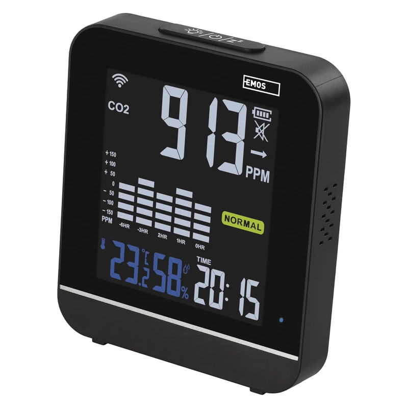 EMOS GoSmart - Smart Home Air Quality Monitor with App - WiFi - Colour Display - CO2 Meter - Temperature and Humidity Sensor - USB-C Power Supply - TUYA, SmartLife Compatible - Black