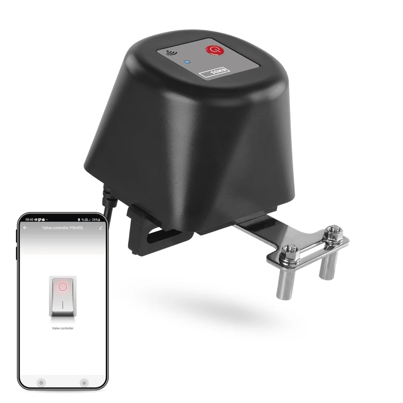 EMOS GoSmart - Smart Home Motorised Valve Closer for Water/Gas with App - Zigbee - Auto/Manual Control, Timer, Quiet Operation - 12 V Power Supply - Google Home, Alexa Compatible - Black