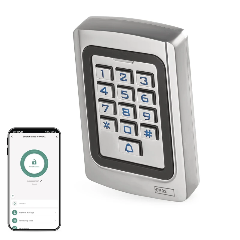 EMOS Gosmart Access Control Keyboard with Integrated RFID Reader and App, Smart Home Code Lock for Doors and Gates, Waterproof Lock Keyboard for RFID Card/Chips, Door Access Control