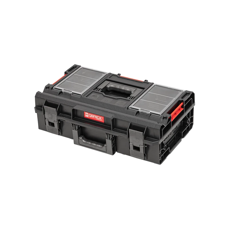 Qbrick - System ONE 200 2.0 Profi BLACK - Empty Tool Box, Profi Cover Includes 2 Organisers with Movable Dividers & Impact-Resistant Polycarbonate Panels - IP66 Certificate