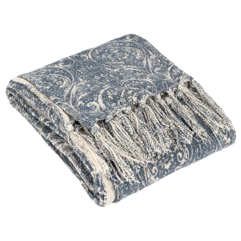 Paoletti Durelle Cottotn Tasselled Throw, Delph Blue, 130 x 170cm