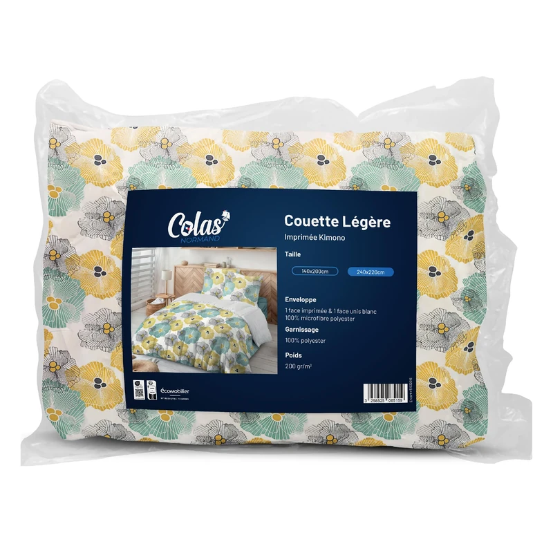 COLAS NORMAND Lightweight Duvet – 240 x 220 cm – Kimono Print – Cover 100% Polyester Microfibre – Filling 100% Polyester – Made in France