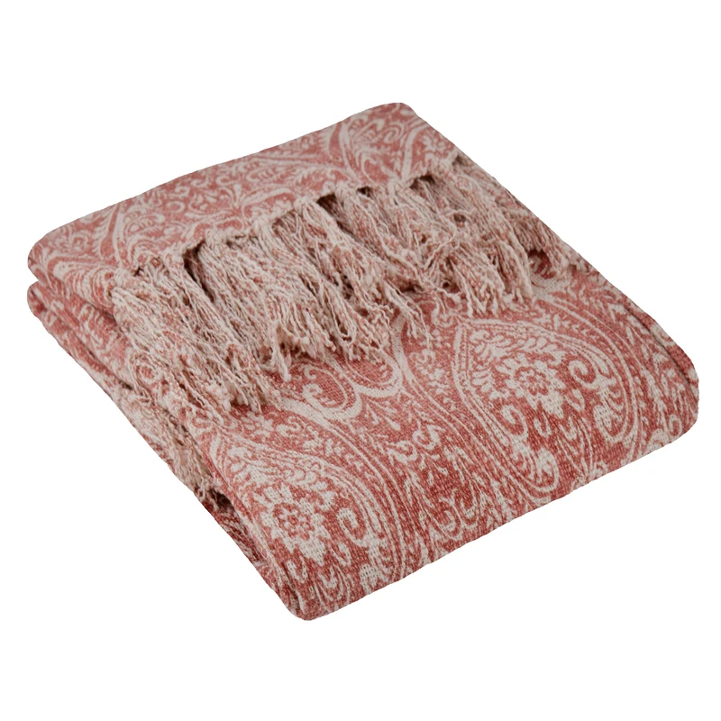 Paoletti Durelle Cottotn Tasselled Throw, 130 x 170cm, Coral