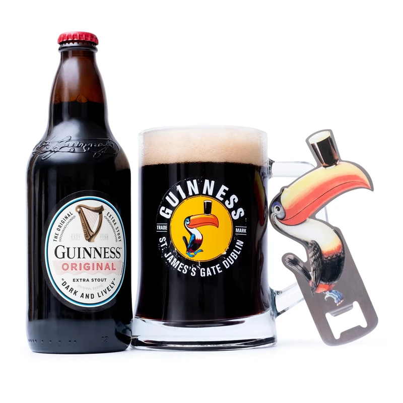 Guinness Gifts for Men, Beer Gift Set - Official Guinness Extra Stout 500ml, Tankard Glass & Toucan Bottle Opener - Alcohol Gift Sets for Men, Boyfriend, Dad Gifts, Birthday, Valentines Day