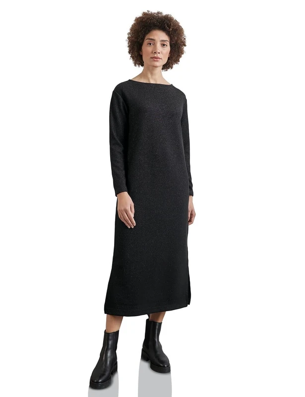 Street One Women's A144280 Party Shiny Rib Dress Solid, Black, 10 - Image 1