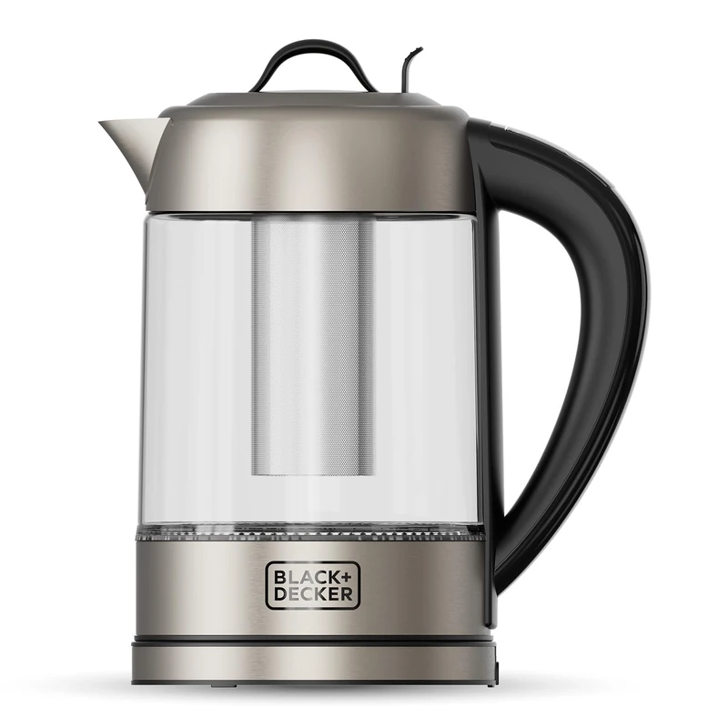 Black+Decker - Electric kettle BXKE2205E | 2200 W | Glass jug 1.7 l | Stainless steel filter | Digital selector 60-100 ºC | LED light Base | 360° rotation | Lid