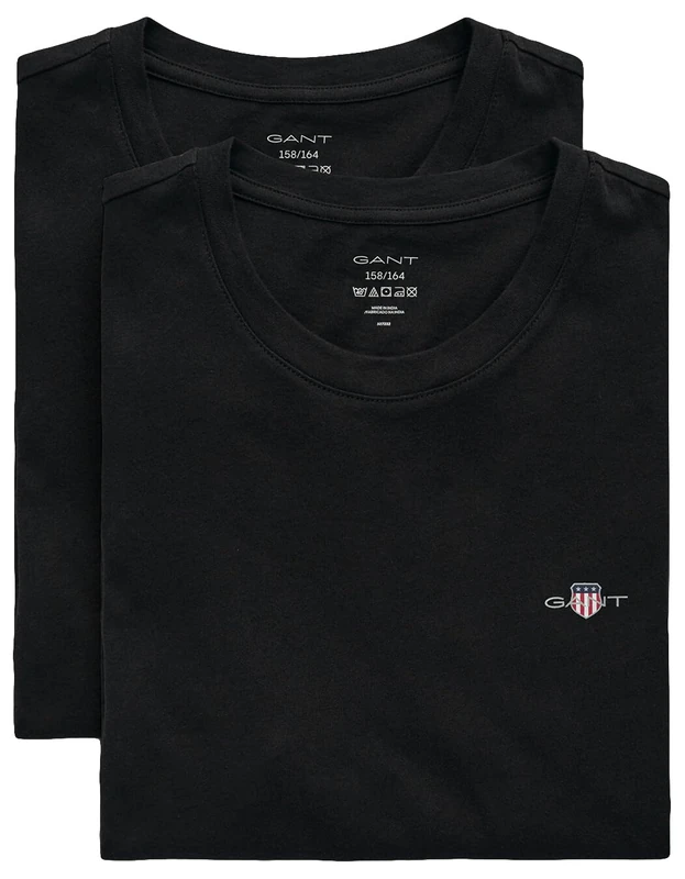 GANT Men's 2-Pack Lounge T-Shirts with Crew Neck, Black, Black, XL
