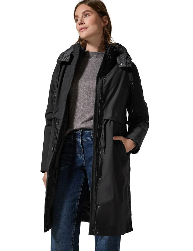 Cecil Women's B101059 2-in-1 Trench Coat, Black, XS
