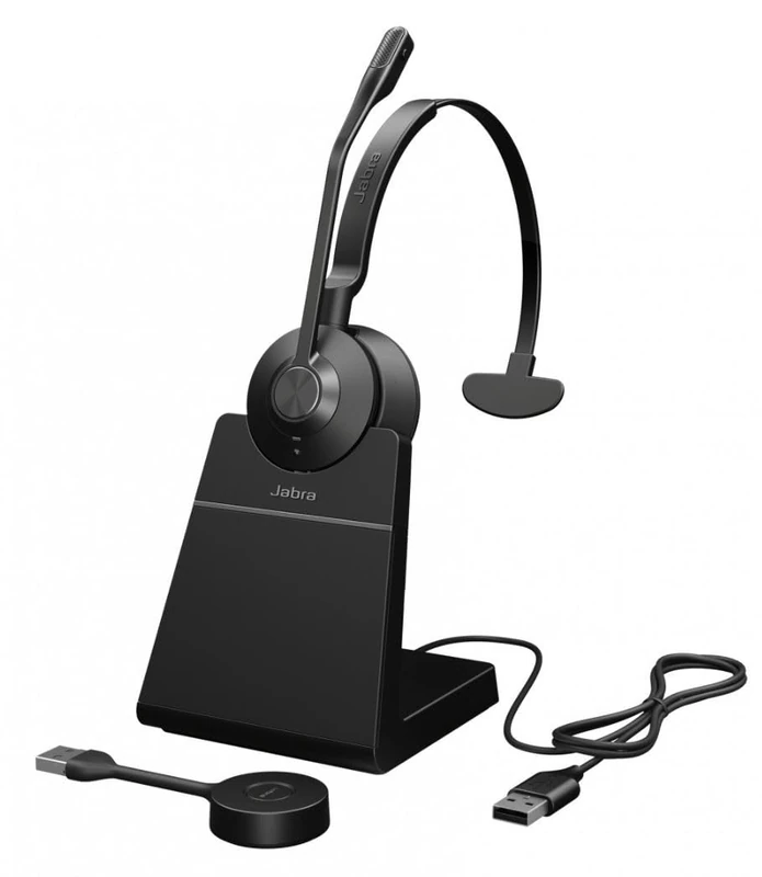 Engage 55 SE Mono Headset UC, Link 400a DECT Adapter USB-A, Engage 55 SE Deskstand, 1,2 m USB-C auf USB-A Kabel, Tragetasche, Garantie und Warnung (Sicherheitsbroschüren)